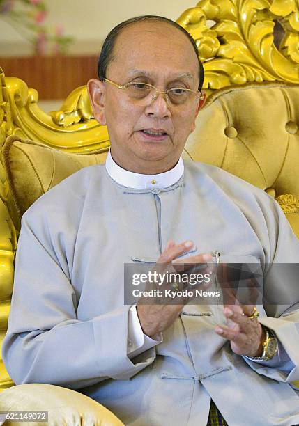 Myanmar - Myanmar President Thein Sein speaks during an exclusive interview with Kyodo News in Myanmar's capital Naypyitaw on May 14, 2013.