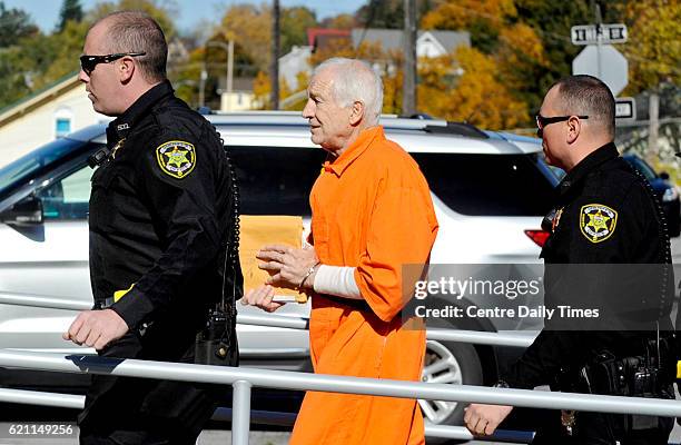 Jerry Sandusky arrives at the Centre County Courthouse, where he is seeking a new trial, on Friday, Nov. 4, 2016 in Bellefonte, PA.