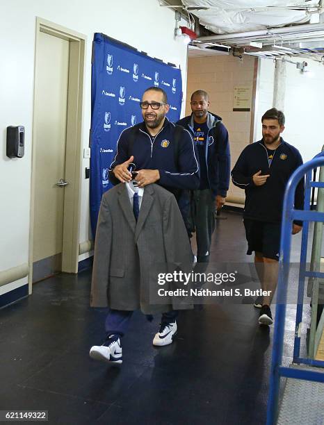 David Fizdale of the Memphis Grizzlies arrives at the arena before the game against the New York Knicks on October 29, 2016 at Madison Square Garden...