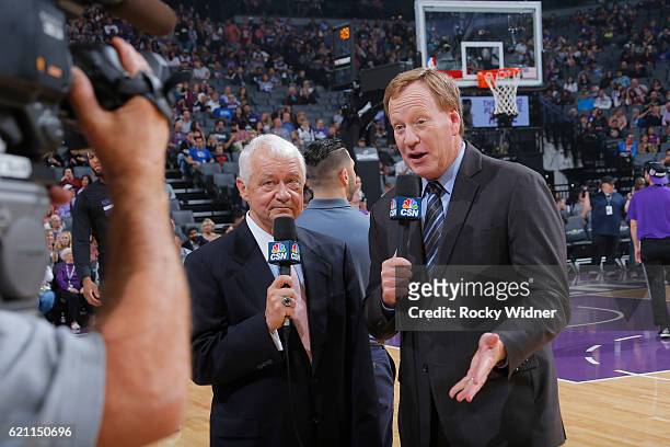 Sacramento Kings broadcasters Jerry Reynolds and Grant Napear during the game between the Minnesota Timberwolves and Sacramento Kings on October 29,...