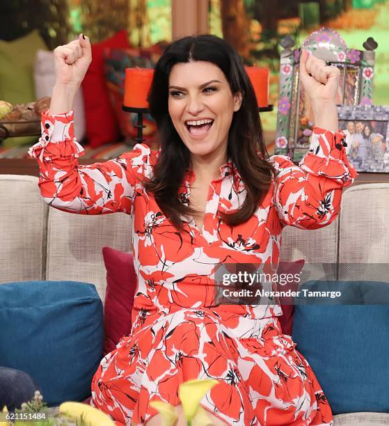 Laura Pausini is seen on the set of "Despierta America" at Univision Studios on November 4, 2016 in Miami, Florida.