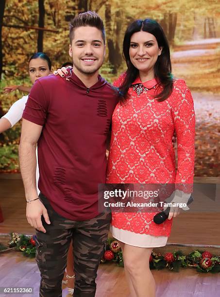 William Valdes and Laura Pausini are seen on the set of "Despierta America" at Univision Studios on November 4, 2016 in Miami, Florida.