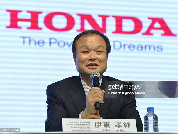 Japan - Honda Motor Co. President Takanobu Ito speaks at a press conference at the company's headquarters in Tokyo on May 16, 2013. Ito announced the...
