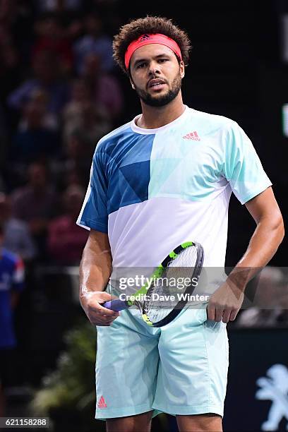 Jo Wilfried Tsonga of France during the Mens Singles quarter final match on day five of the BNP Paribas Masters at Hotel Accor Arena Bercy on...