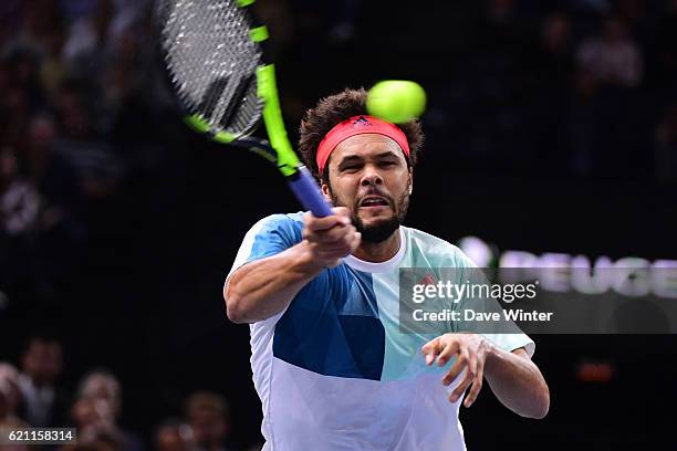 Jo Wilfried Tsonga of France during the Mens Singles quarter final match on day five of the BNP Paribas Masters at Hotel Accor Arena Bercy on...