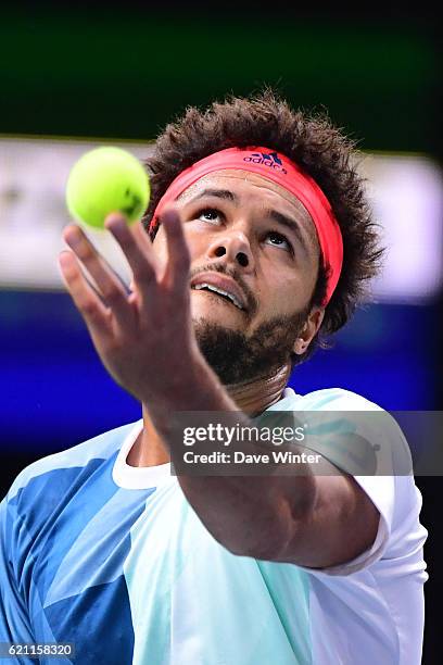 Jo Wilfried Tsonga of France during the Mens Singles quarter final match on day five of the BNP Paribas Masters at Hotel Accor Arena Bercy on...