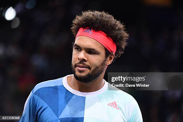 Jo Wilfried Tsonga of France during the Mens Singles quarter final match on day five of the BNP Paribas Masters at Hotel Accor Arena Bercy on...