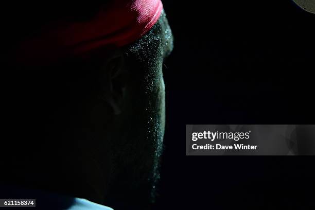 Jo Wilfried Tsonga of France during the Mens Singles quarter final match on day five of the BNP Paribas Masters at Hotel Accor Arena Bercy on...