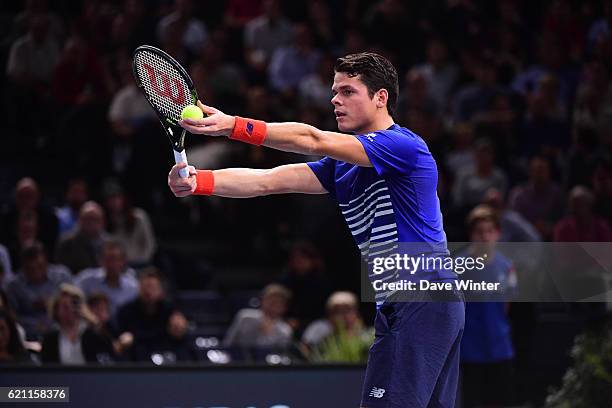 Milos Raonic of Canada during the Mens Singles quarter final match on day five of the BNP Paribas Masters at Hotel Accor Arena Bercy on November 4,...