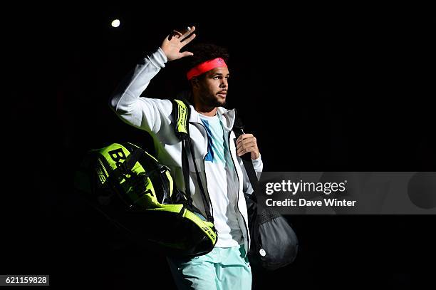 Jo Wilfried Tsonga of France during the Mens Singles quarter final match on day five of the BNP Paribas Masters at Hotel Accor Arena Bercy on...