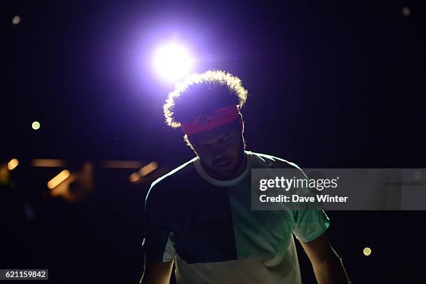 Jo Wilfried Tsonga of France during the Mens Singles quarter final match on day five of the BNP Paribas Masters at Hotel Accor Arena Bercy on...