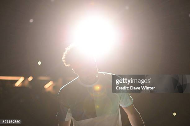 Jo Wilfried Tsonga of France during the Mens Singles quarter final match on day five of the BNP Paribas Masters at Hotel Accor Arena Bercy on...