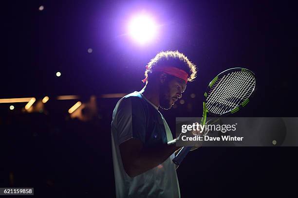 Jo Wilfried Tsonga of France during the Mens Singles quarter final match on day five of the BNP Paribas Masters at Hotel Accor Arena Bercy on...