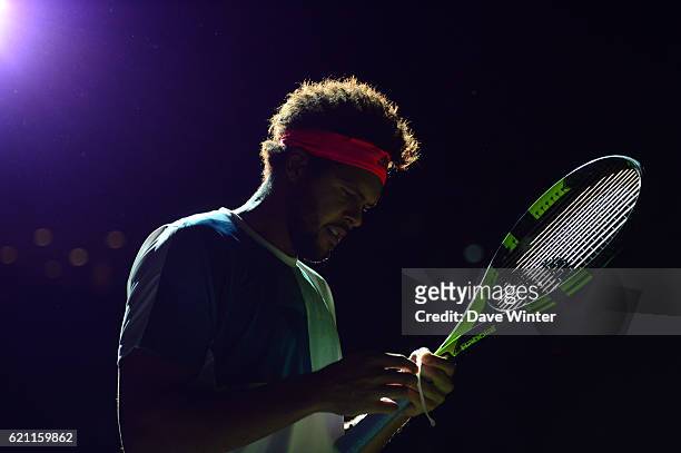 Jo Wilfried Tsonga of France during the Mens Singles quarter final match on day five of the BNP Paribas Masters at Hotel Accor Arena Bercy on...