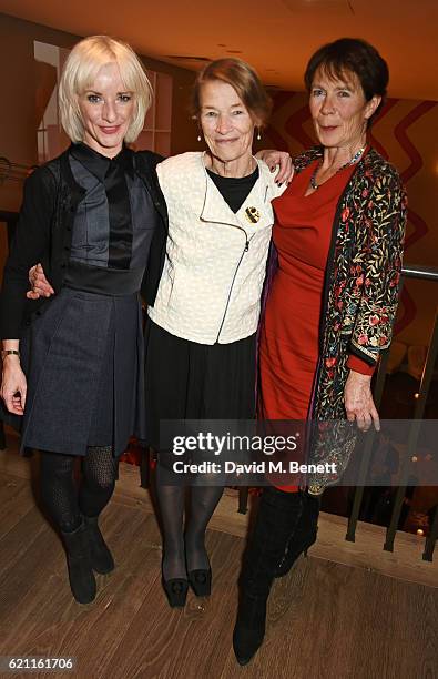 Jane Horrocks, Glenda Jackson and Celia Imrie attend the press night after party celebrating The Old Vic's production of "King Lear" at the Ham Yard...