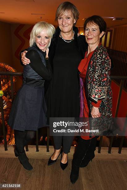 Jane Horrocks, director Deborah Warner and Celia Imrie attend the press night after party celebrating The Old Vic's production of "King Lear" at the...