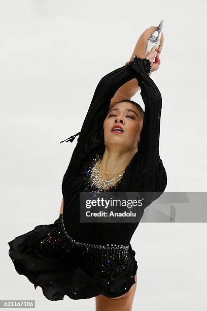 Yura Matsuda of Japan perform during the ladies short event on the first day of Cup of Russia, the third stage of ISU Grand Prix series, at the...