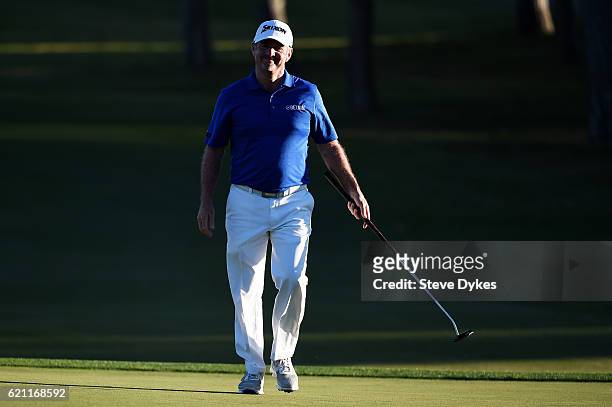 Rod Pampling of Australia putts on the ninth green during the second round of the Shriners Hospitals For Children Open on November 4, 2016 in Las...