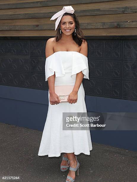Olympia Valance poses at the Emirates Marquee on Stakes Day at Flemington Racecourse on November 5, 2016 in Melbourne, Australia.