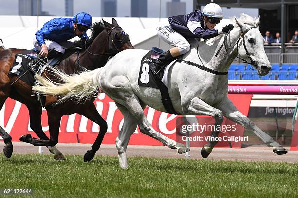 Katelyn Mallyon riding Little White Cloud wins Race 2, Starlight Childrens Foundation Plate on Stakes Day at Flemington Racecourse on November 5,...