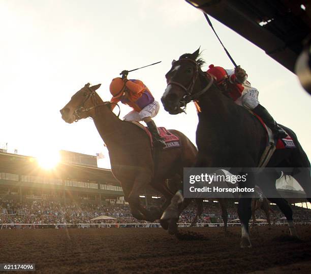 Beholder with Gary Stevens up outfinishes Songbird with Mike Smith up to win the Breeders' Cup Distaff at Santa Anita Race Track on November 4, 2016...