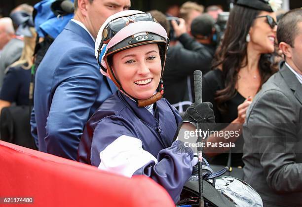 Katelyn Mallyon after winning Starlight Children's Foundation Plate at Flemington Racecourse on November 05, 2016 in Flemington, Australia.