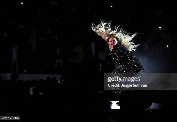 Recording artist Beyonce performs during a Get Out The Vote concert Democratic presidential nominee former Secretary of State Hillary Clinton with...