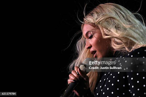 Recording artist Beyonce performs during a Get Out The Vote concert for Democratic presidential nominee Hillary Clinton at Wolstein Center on...