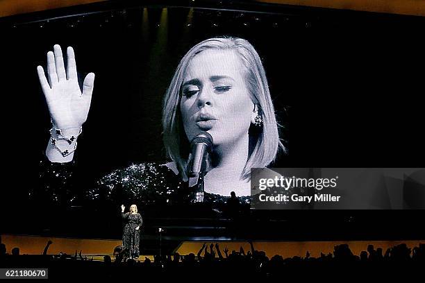 Adele performs in concert at The Frank Erwin Center on November 4, 2016 in Austin, Texas.