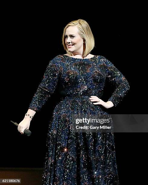 Adele performs in concert at The Frank Erwin Center on November 4, 2016 in Austin, Texas.