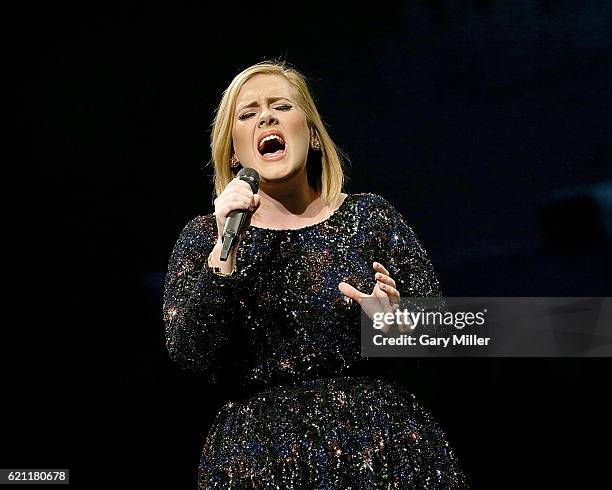 Adele performs in concert at The Frank Erwin Center on November 4, 2016 in Austin, Texas.