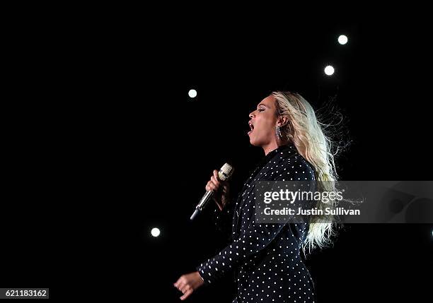 Recording artist Beyonce performs during a Get Out The Vote concert Democratic presidential nominee former Secretary of State Hillary Clinton at...