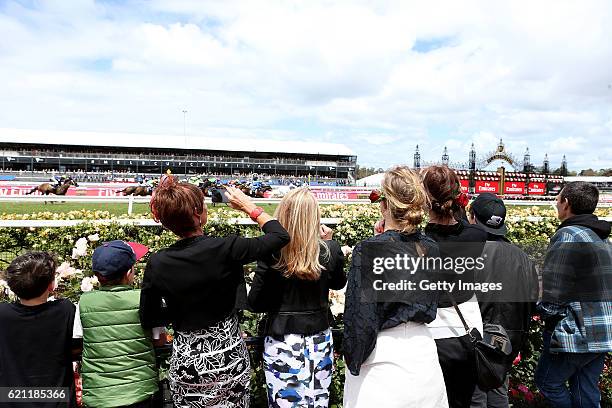 Racegoers enjoy the atmosphere on Emirates Stakes Day at Flemington Racecourse on November 5, 2016 in Melbourne, Australia.