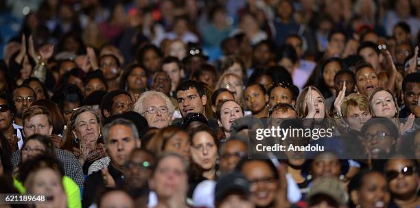 Supporters are seen during a presidential election campaign rally, supporting Democrat Party's Presidential Candidate Hillary Clinton and staged with...