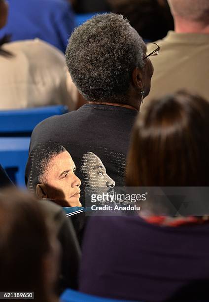 Supporters are seen during a presidential election campaign rally, supporting Democrat Party's Presidential Candidate Hillary Clinton and staged with...