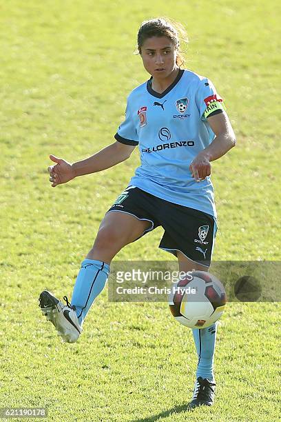 Teresa Polias of Sydney FC kicks during the round one W-League match between the Brisbane Roar and Sydney FC at Spencer Park on November 5, 2016 in...