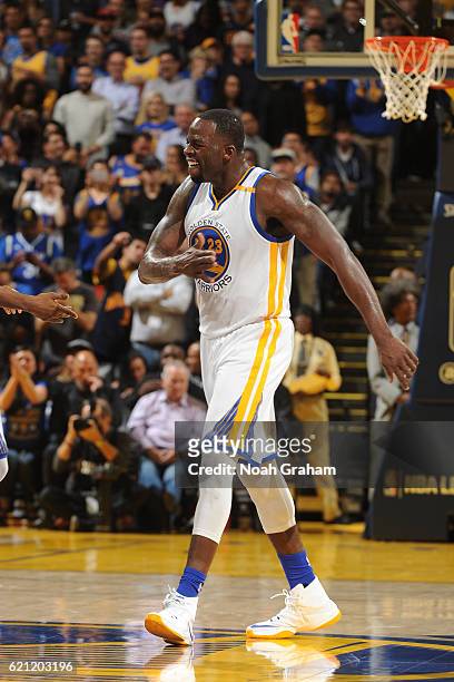 Draymond Green of the Golden State Warriors celebrates during the game against the Oklahoma City Thunder on November 3, 2016 at ORACLE Arena in...