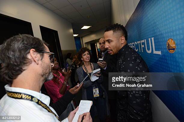 Boxer Andrew Ward talks with the meida before the game between the Golden State Warriors and the Oklahoma City Thunder on November 3, 2016 at ORACLE...