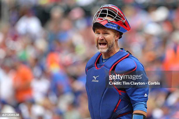 July 03: Catcher David Ross of the Chicago Cubs in action during the Chicago Cubs Vs New York Mets regular season MLB game at Citi Field on July 03,...