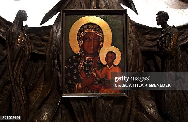 Copy of the Black Madonna of Polish town of Czestochowa is seen at the St Paul's Order chapel , a chapel in caves, at Geller hill in Budapest, on...