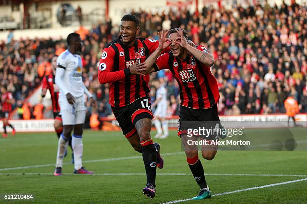 Dan Gosling of AFC Bournemouth celebrates scoring his sides first goal with his team mate Joshua King of AFC Bournemouth during the Premier League...