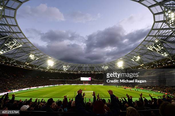 General view inside the stadium during the Premier League match between West Ham United and Stoke City at Olympic Stadium on November 5, 2016 in...