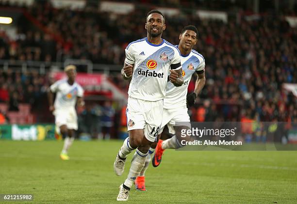 Jermain Defoe of Sunderland celebrates scoring his sides second goal during the Premier League match between AFC Bournemouth and Sunderland at...