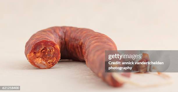 chorizo (spanish) or chouriço (portuguese) - chorizo stock pictures, royalty-free photos & images