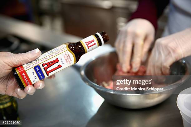 View of A1 Original Sauce being used in the kitchen at the Food Network Magazine Cooking School 2016 at The International Culinary Center on November...