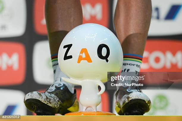 Peter Sagan, a Slovak professional road bicycle racer for UCI ProTeam Tinkoff, receives the Trophy, at the fouth edition of the Tour de France...