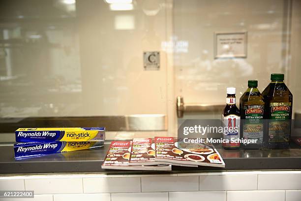 View of Reynolds Wrap, Food Network Magazine, Pampeian olive oil and A1 Original Sauce in the kitchen at the Food Network Magazine Cooking School...