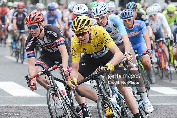 Chris Froome leads the main Race, a 57km at the fouth edition of the Tour de France Saitama Criterium. On Saturday, 29th October 2016, in Saitama,...