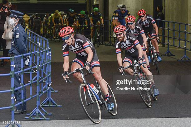 Riders from Giant-Alpecin Team lead the pelton during the main Race, a 57km on a circuit , at the fouth edition of the Tour de France Saitama...