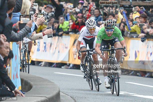 Peter Sagan from Team Tinkoff sprints for the victory ahead of the Japanese Champion Sho Hatsuyuma, during the main Race, a 57km on a circuit , at...
